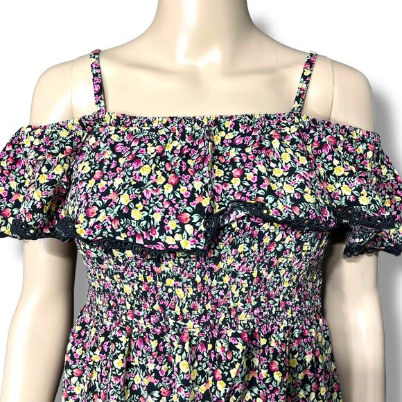 Lily Rose Womens Flounce Smocked Mini Dress Floral Spaghetti Strap Medium - Picture 3 of 10